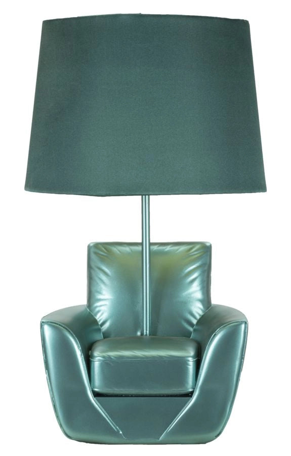 Lampada da Comodino Midcentury Turchese Ø26x43 cm in Resina e Ferro e Tessuto Turchese