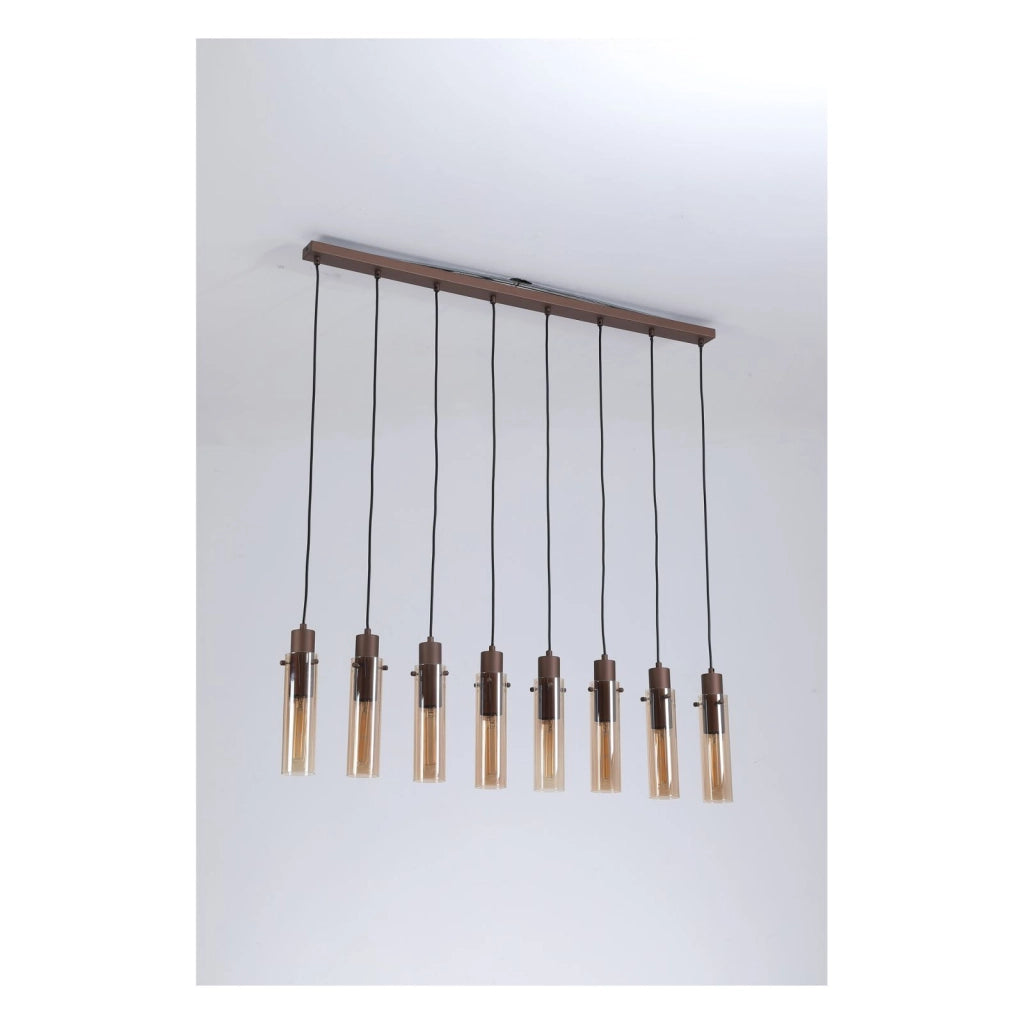 Sweden II 8Lt Bar Pendant - Metallo moka e vetro ambrato