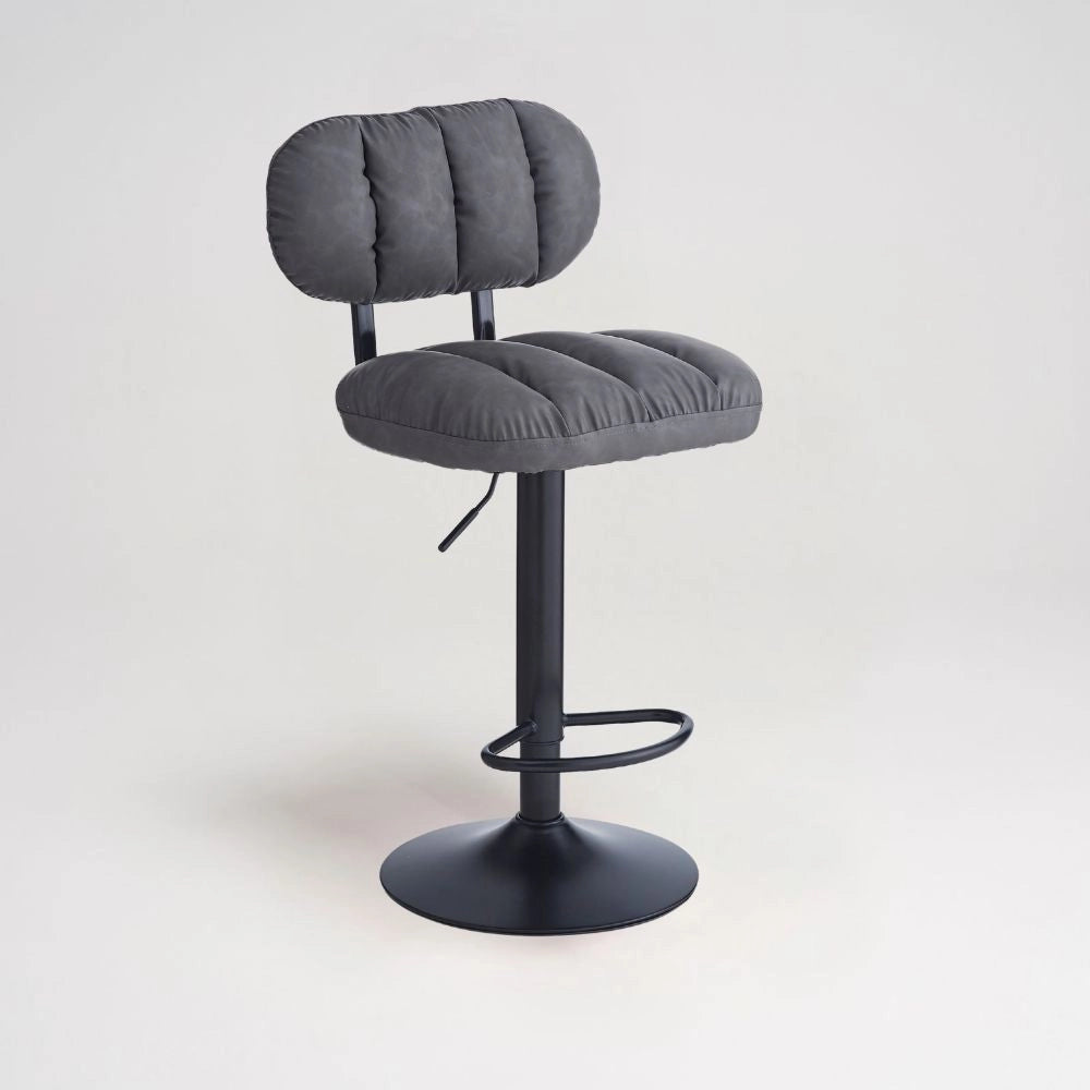 Sgabello Tati con seduta in ecopelle grigio e gamba in metallo nero