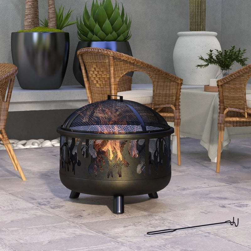 Braciere/focolare, completo di parascintille e 1 attizzatoio, ?61,5 cm x 52 cm, nero
