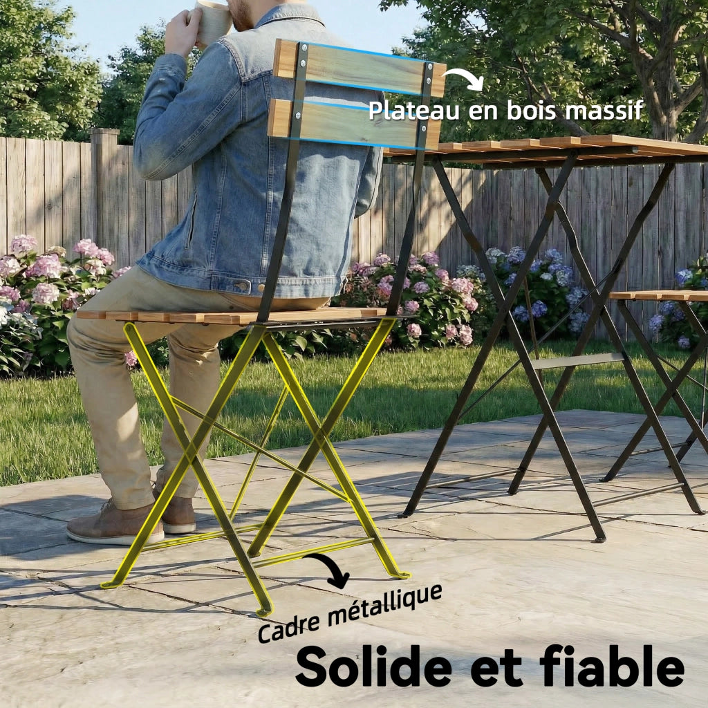 Set Bistrot Giardino 3 Pezzi ¨C Xylo ¨C 2 Sedie Pieghevoli Tavolo Legno Acacia 55x55cm Naturale