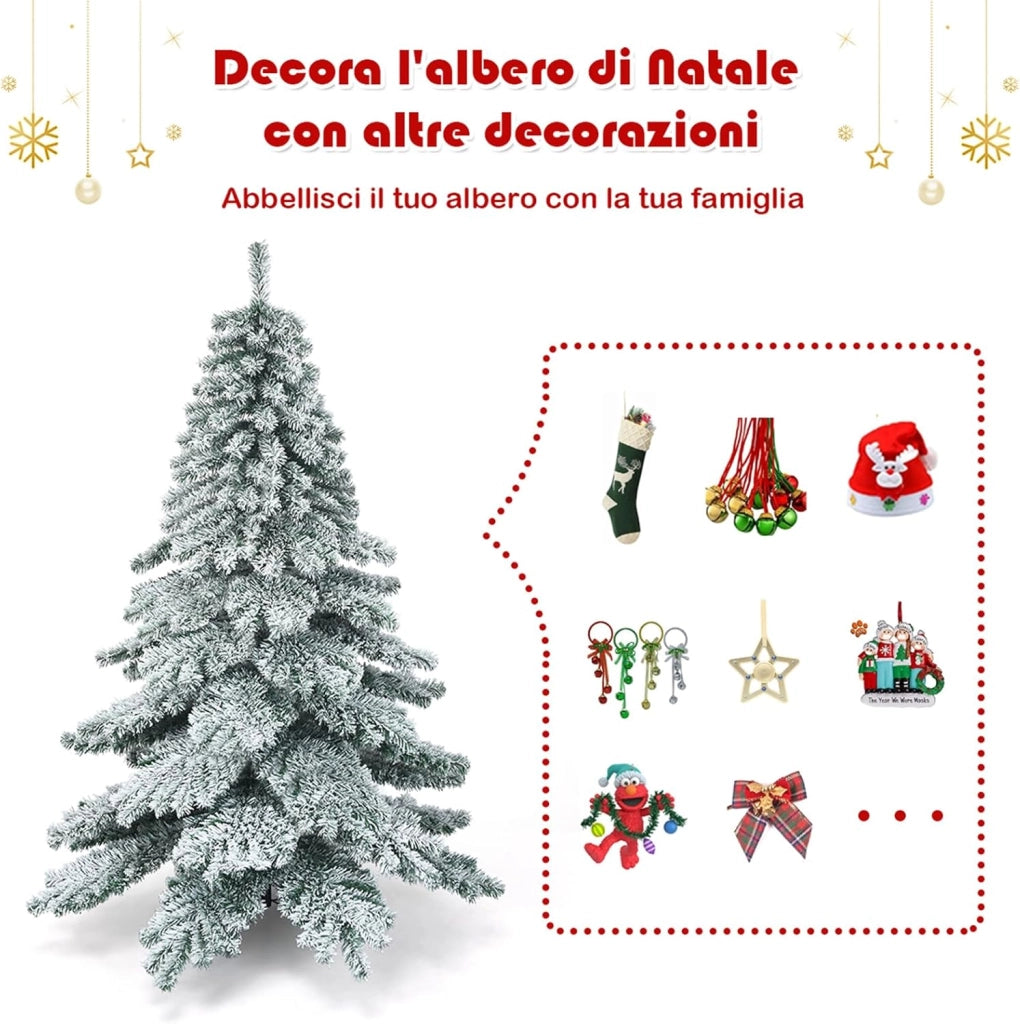 Albero di Natale Innevato 180/230cm, Albero di Natale con 657/1313 Rami Folti e Base di Metallo con Cuscinetti Antiscivolo, Decorazione Natalizia per Casa, Ufficio e Negozio (180 cm)