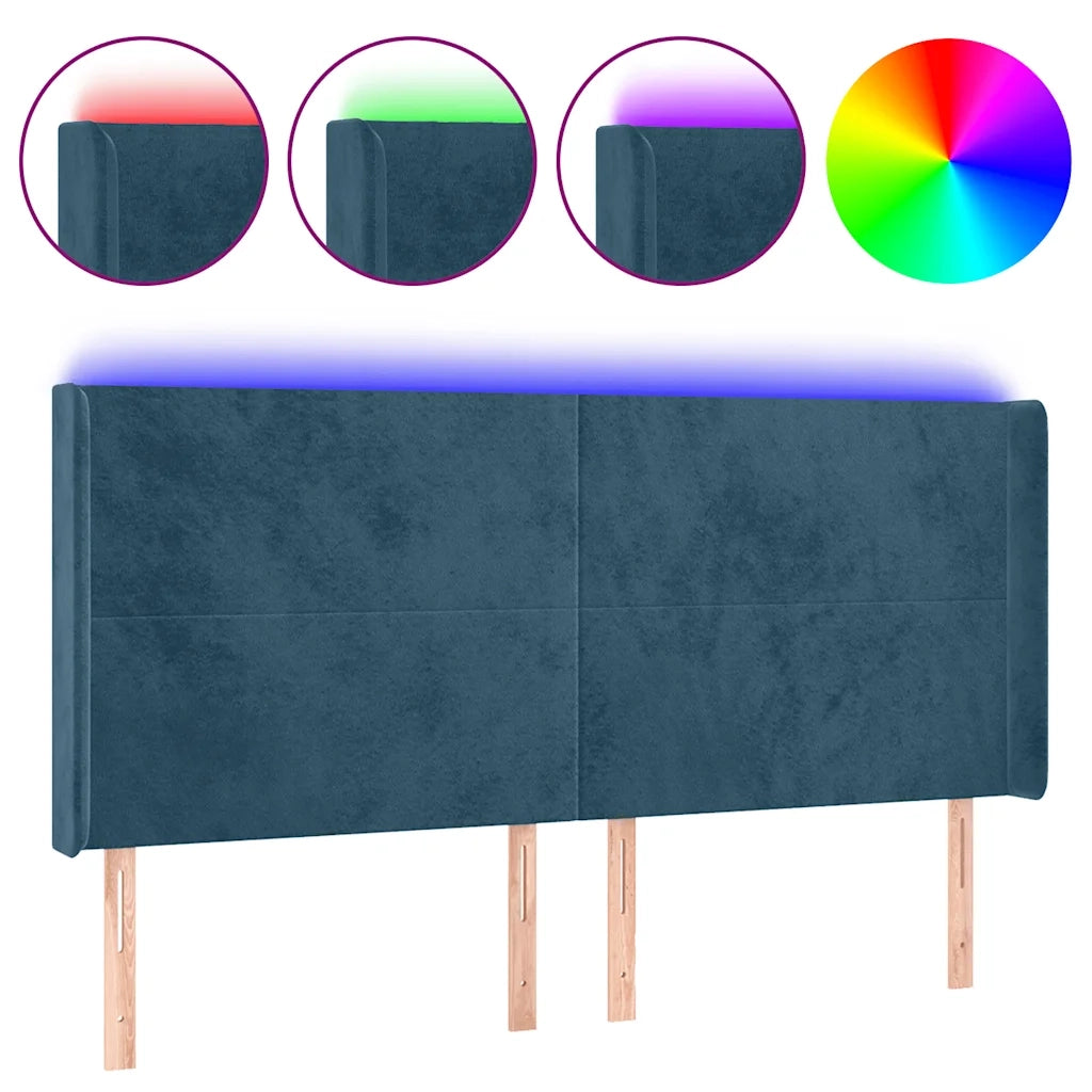 Testiera | Testata a LED Blu Scuro 203x16x118/128 cm in Velluto