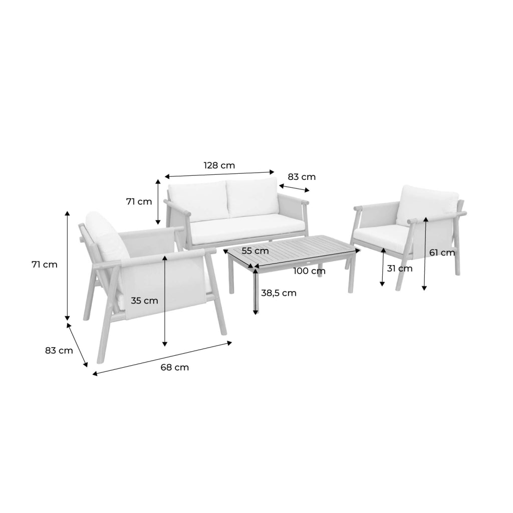 Salotto da giardino in legno di acacia e tessuto beige, 4 posti, beige