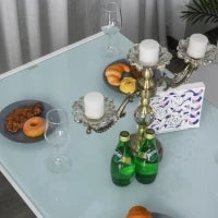 Set 5 Pezzi con 1 Tavolo e 4 Sedie per Cucina o Sala da Pranzo in Finta Pelle, Metallo e Vetro Temperato, Bianco
