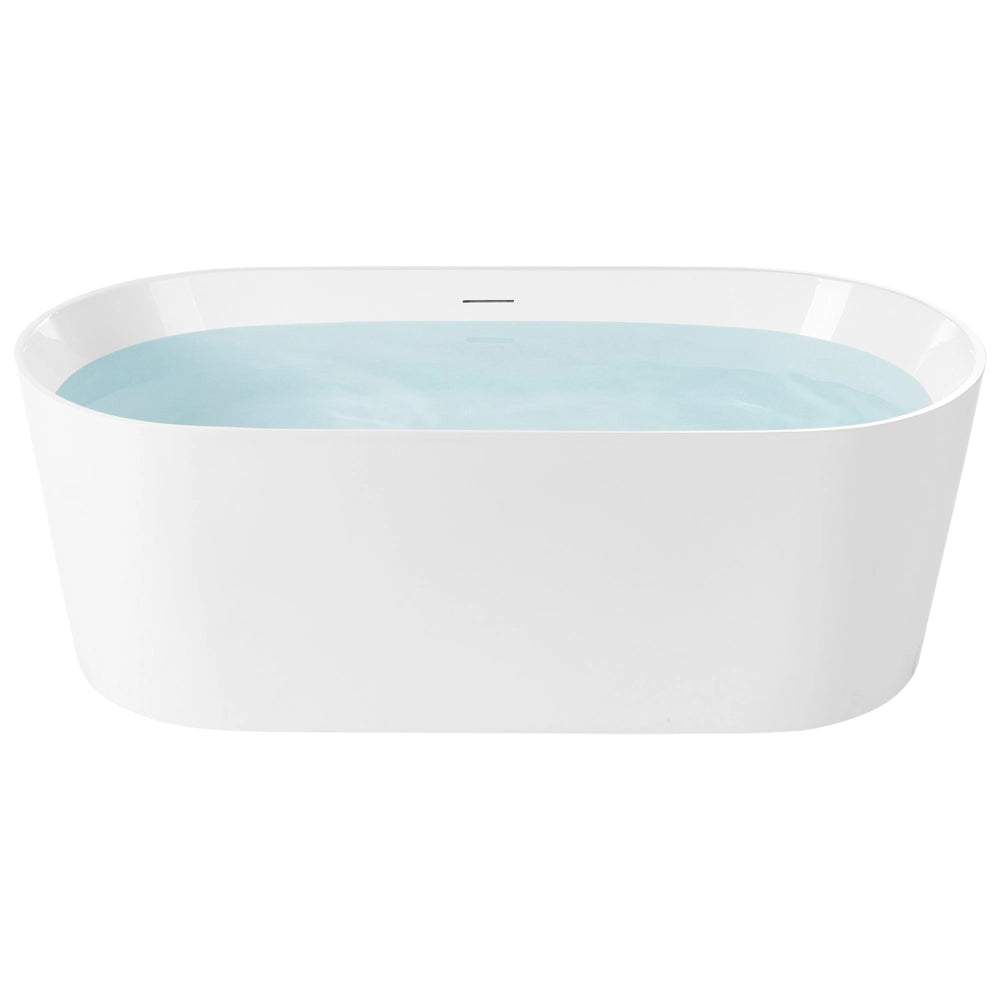 Vasca da bagno indipendente bianca in acrilico singola 167 cm forma ovale sistema di troppo pieno design moderno
