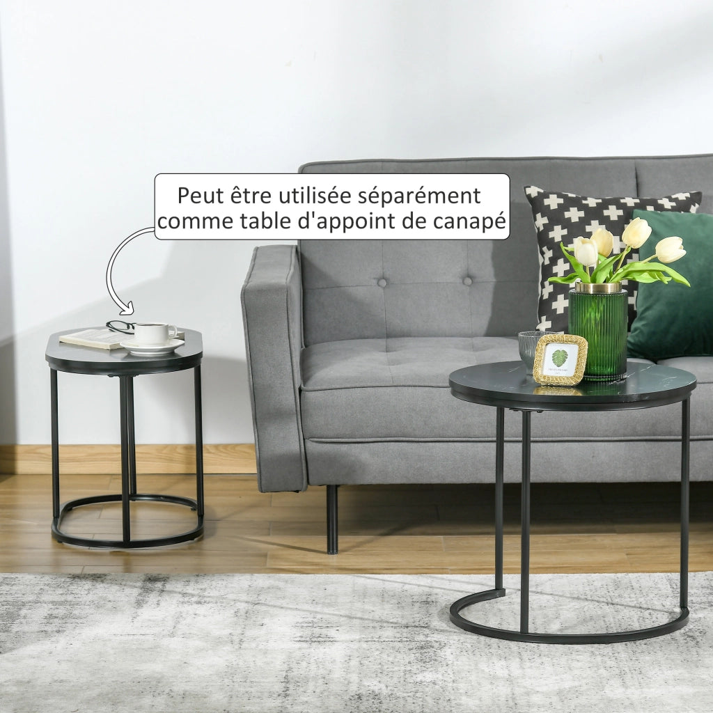 Tavolino da salotto ¨C zephmum ¨C nero, effetto marmo, rotondo e ovale