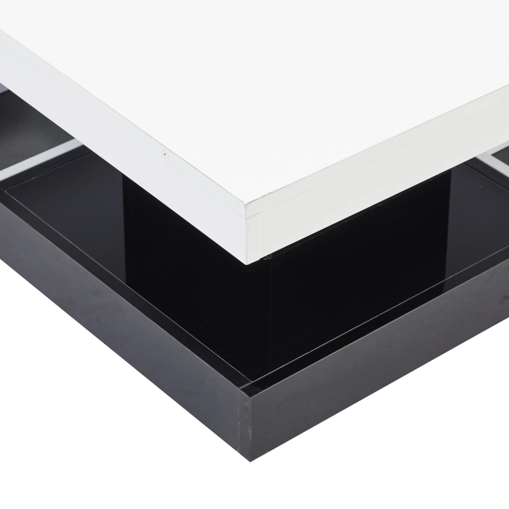 TAVOLINO da caffè girevole 70x70x36 cm bianco e nero in pannello truciolare