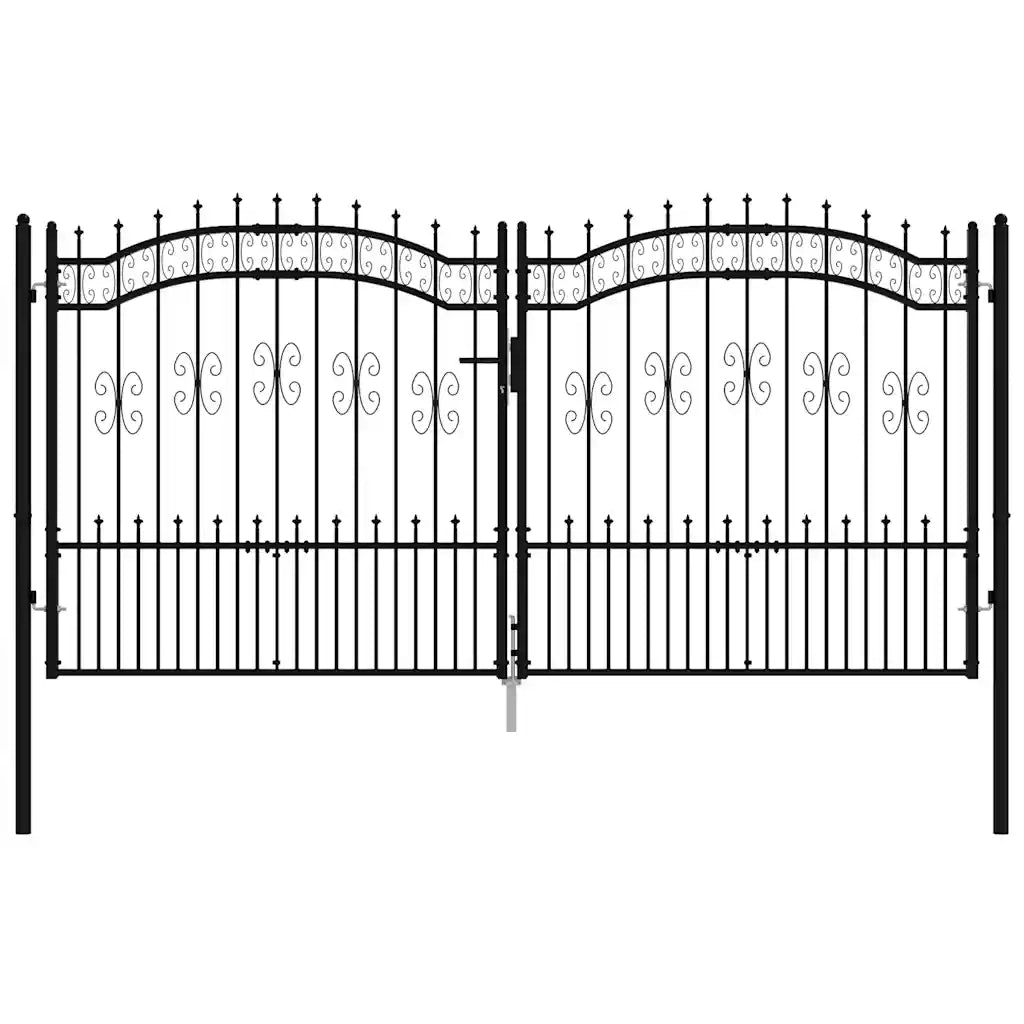 Cancello per recinzione Kampen con punta a lancia Nero 302x150 cm in acciaio 151097