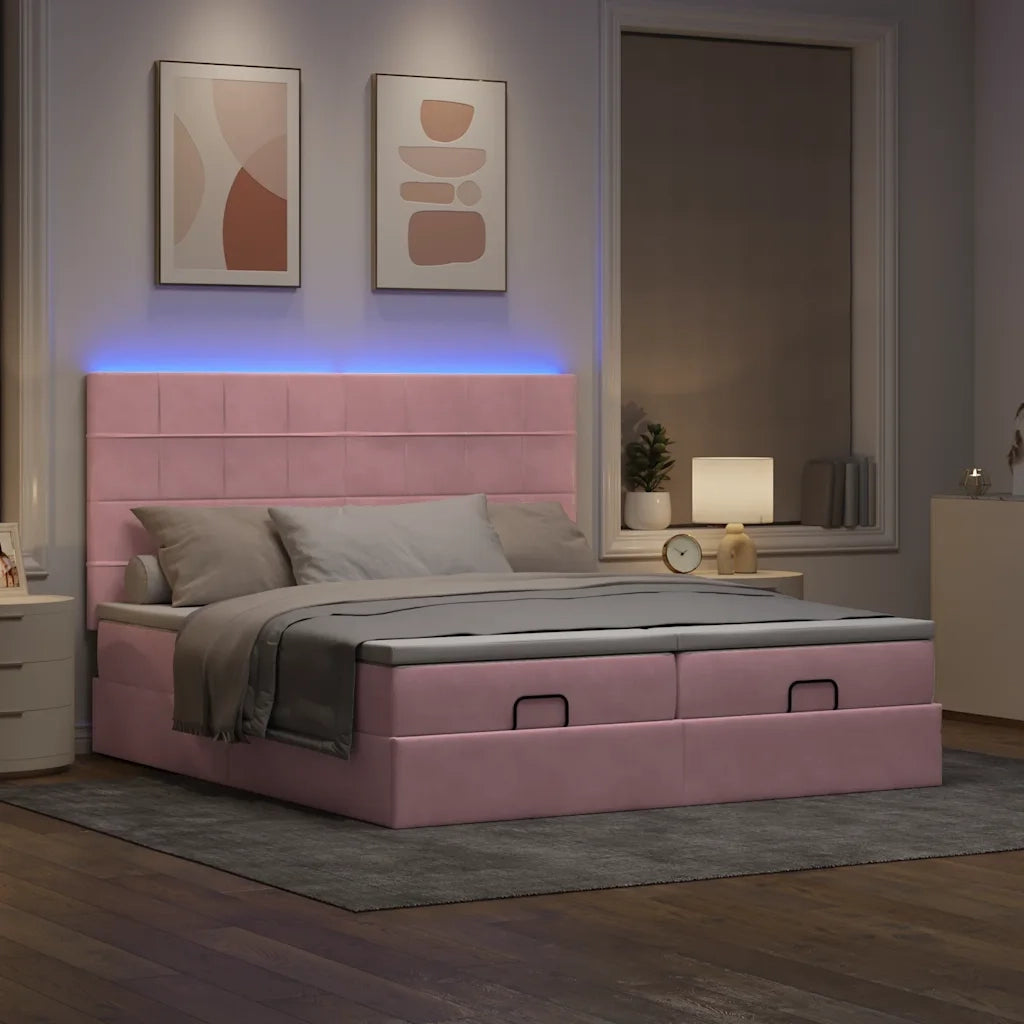 Struttura Letto Pouf con Materassi Rosa 160x200 cm Velluto 3314620