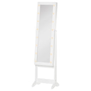 Specchio da Terra Armadio Portagioie Regolabile e Luci LED Bianco 36x30x136 cm