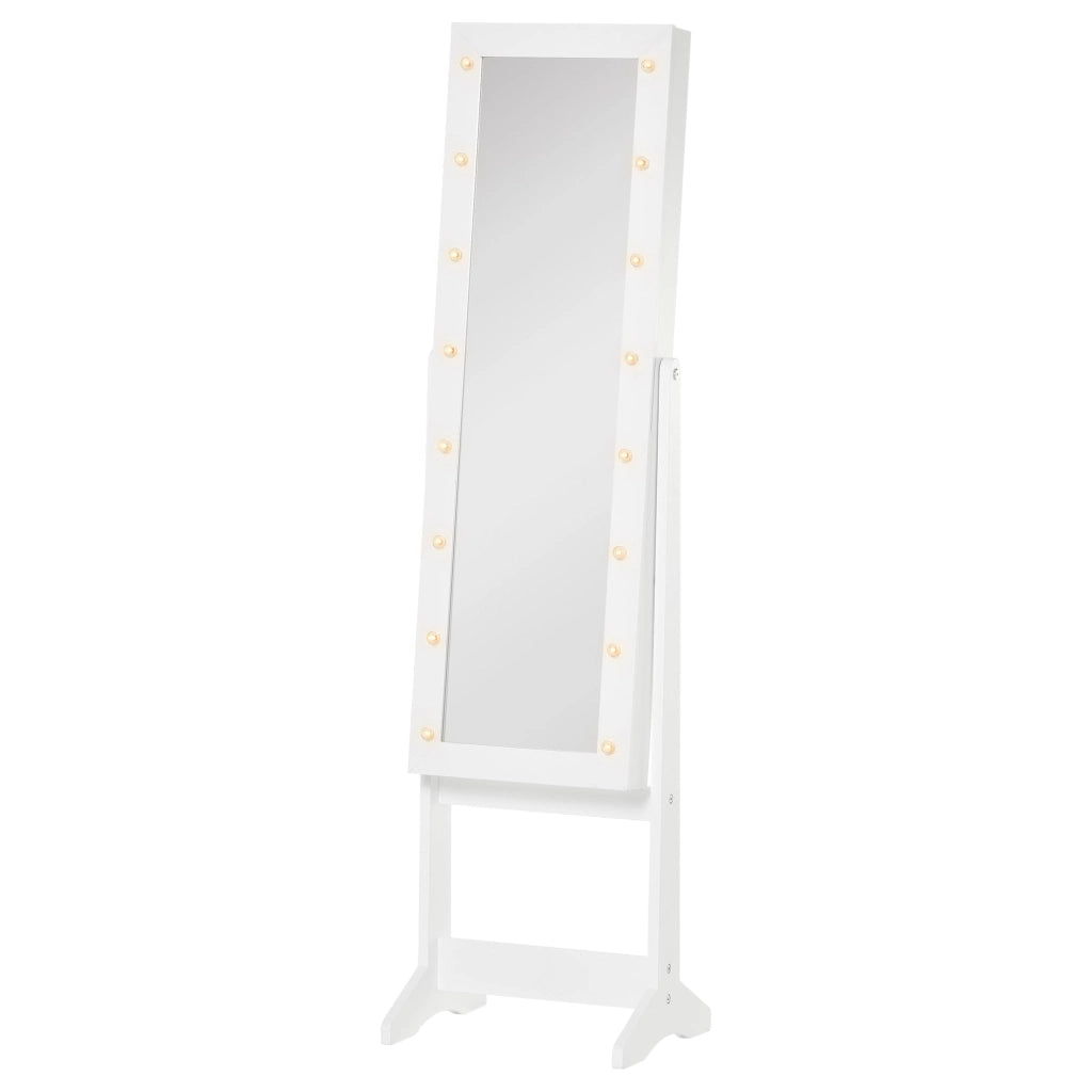Specchio da Terra Armadio Portagioie Regolabile e Luci LED Bianco 36x30x136 cm