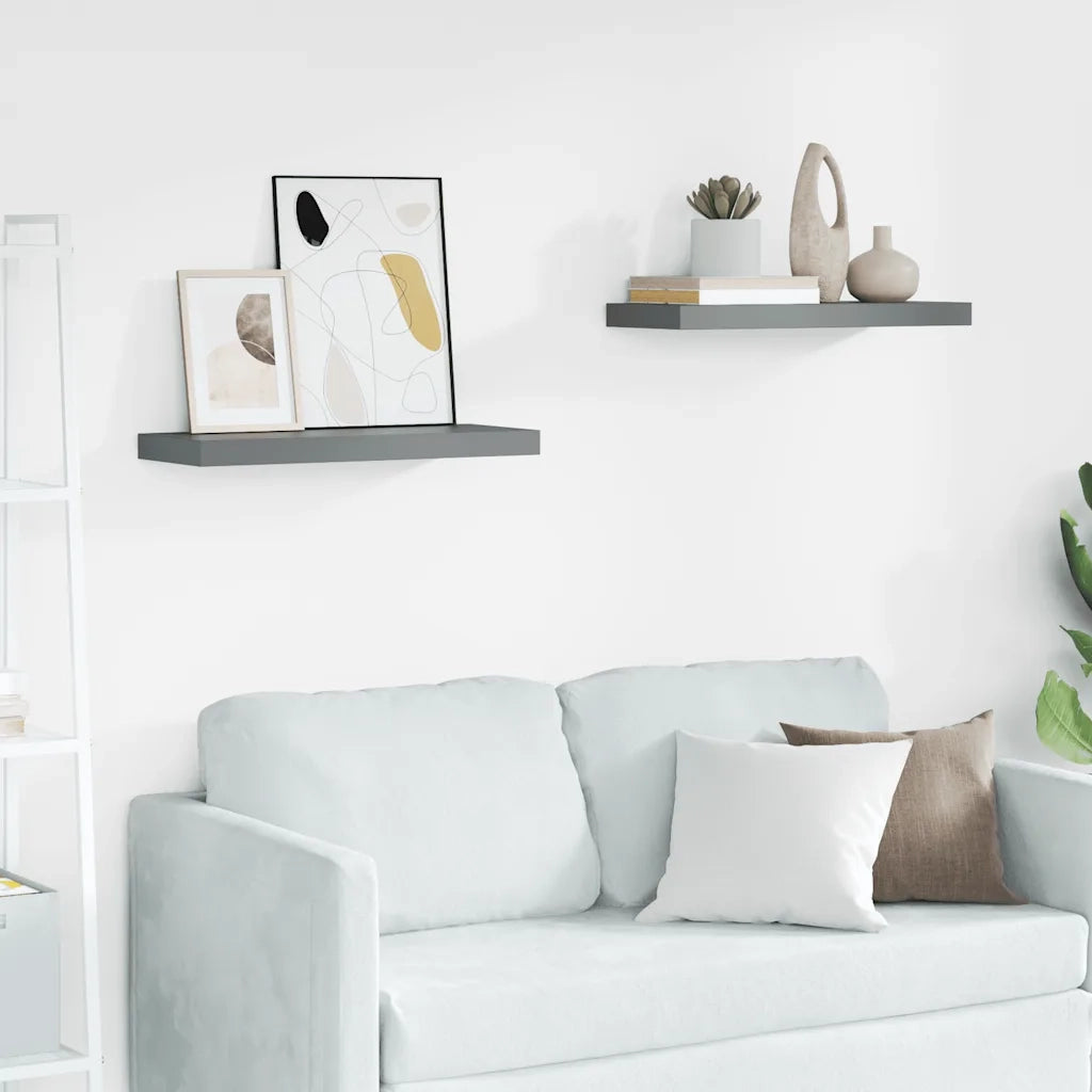 Scaffali a Parete 2 pz Grigio Lucido 60x23,5x3,8 cm in MDF 323791