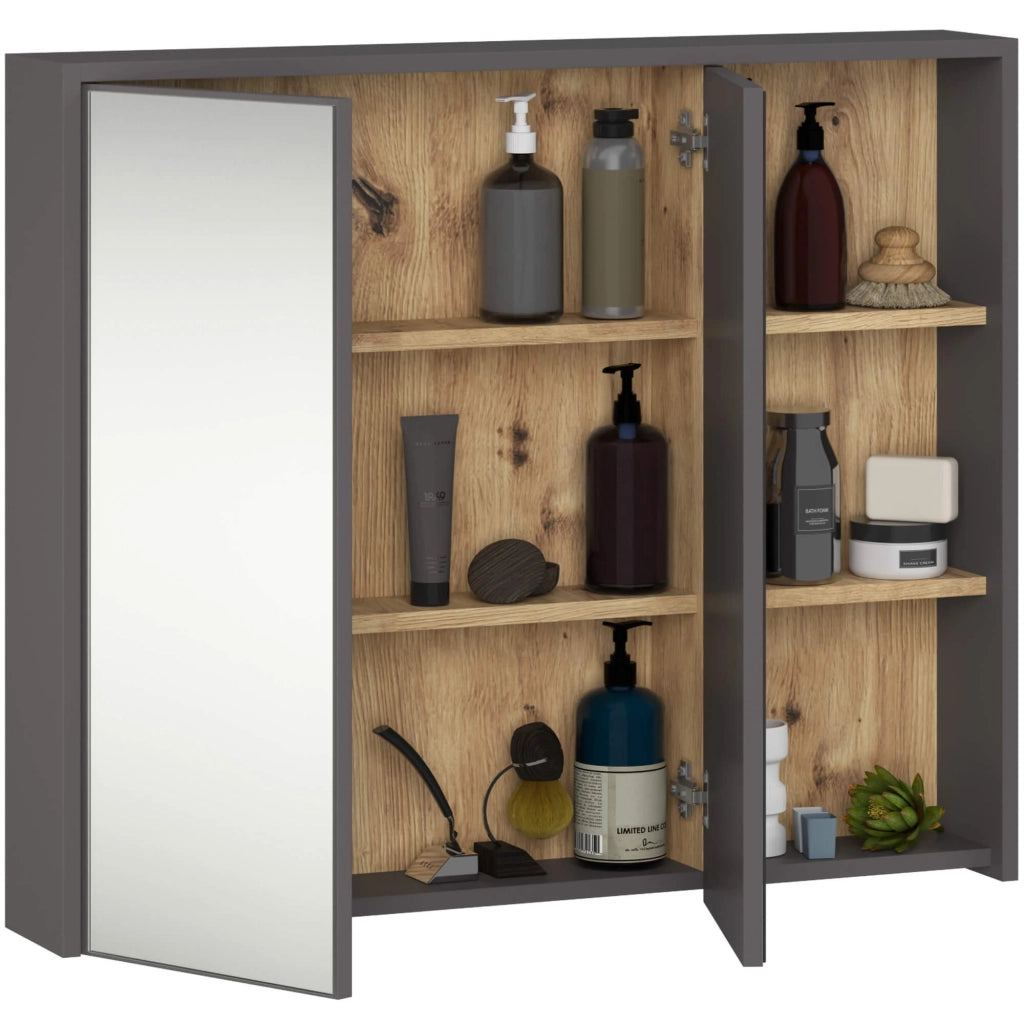 Pensile bagno con specchio VAMI Grigio Grafite, Rovere Artisan 90 cm 2 ante 90x15x75 cm