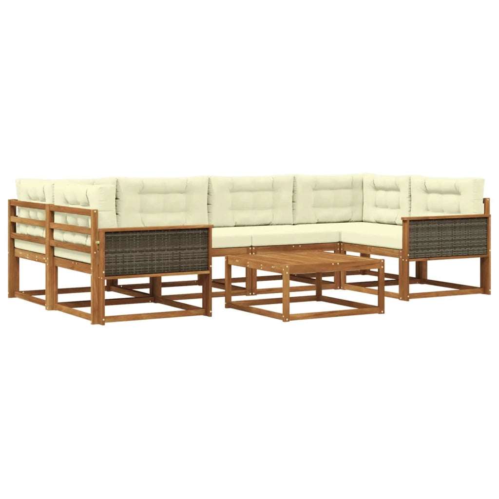 Set di divani da esterno con cuscino 7 pcs Naturale e Crema