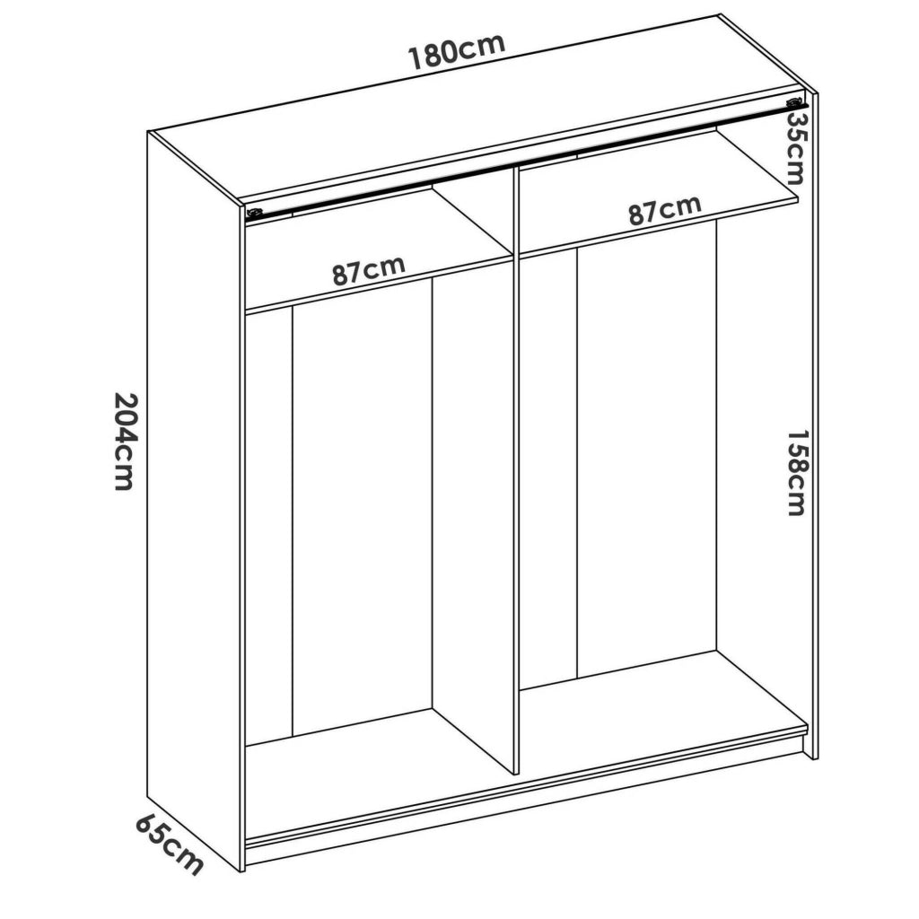 Guardaroba Alias, Mobile appendiabiti per camera da letto, Armadio a 2 ante scorrevoli, 180x65h204 cm, Bianco