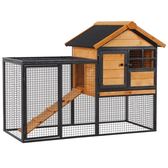 Recinzione per conigli - 2 piani - Resistente all'usura - Con carrello rimovibile - 122x63x92 cm