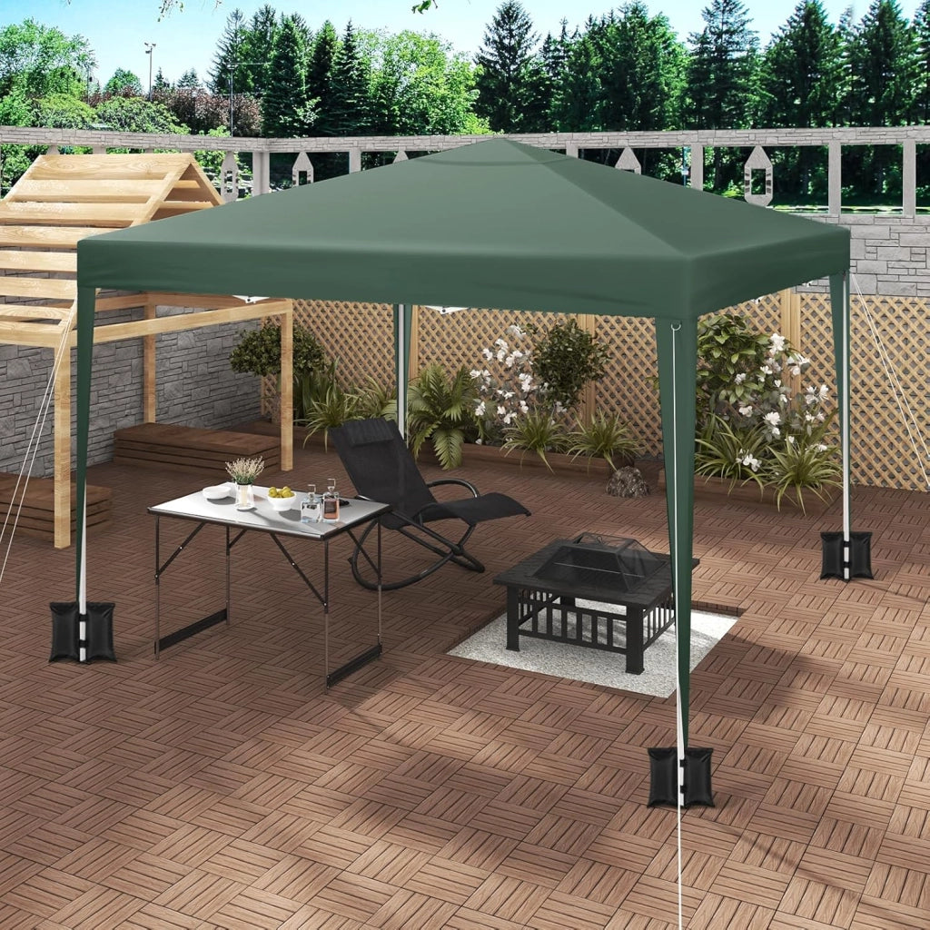 Gazebo da Giardino Richiudibile 3x3m Gazebo da Esterno in Ferro Regolabile in Altezza Tendone Pieghevole con Set di 4 Sacchi di Sabbia, Facile da Montare Verde