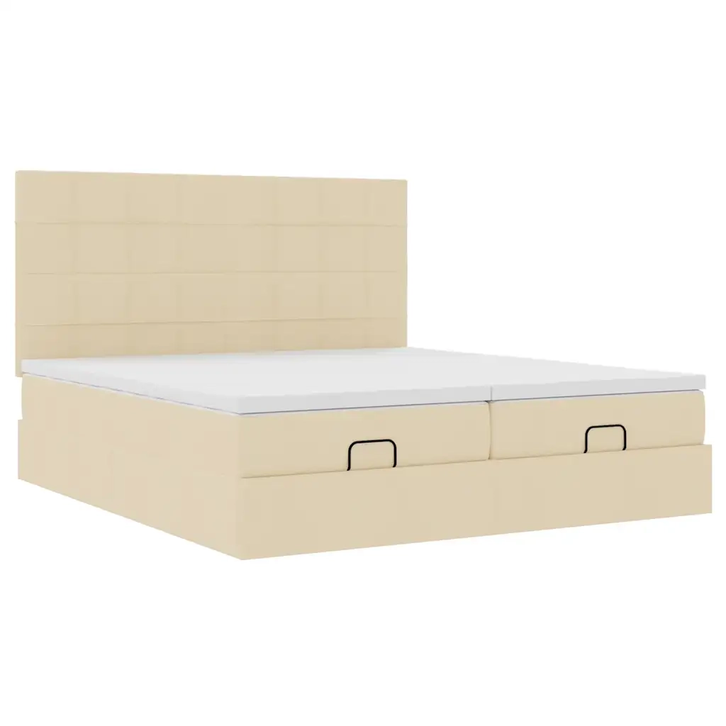 Struttura Letto Pouf con Materassi Crema 160x200 cm in Tessuto 3313690