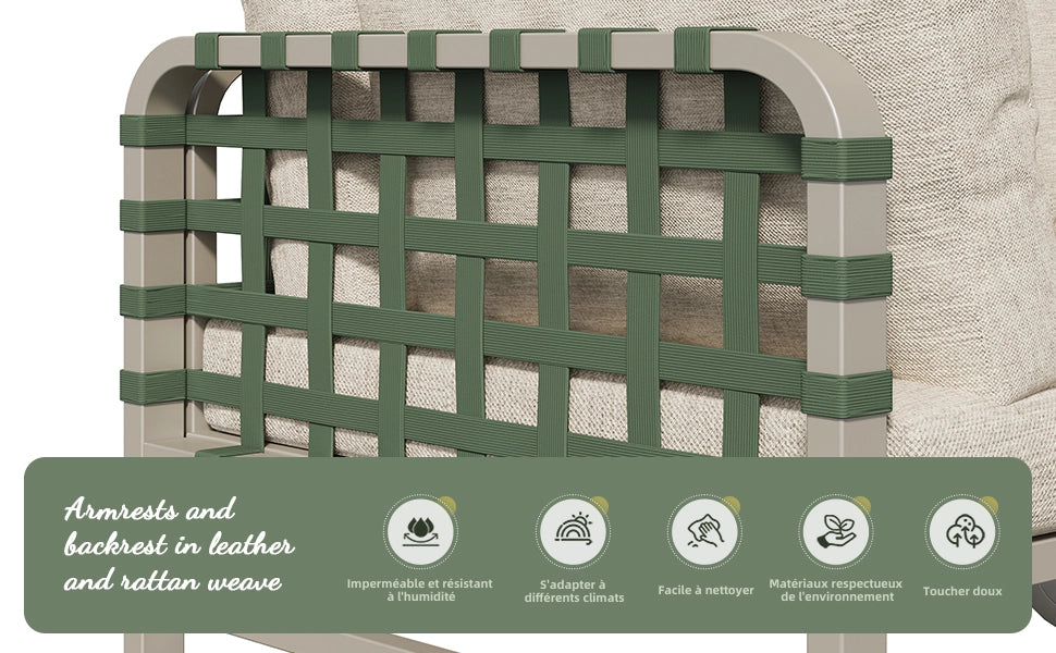 Set da giardino in rattan verde - Zephmum- 4-5 posti con cuscini