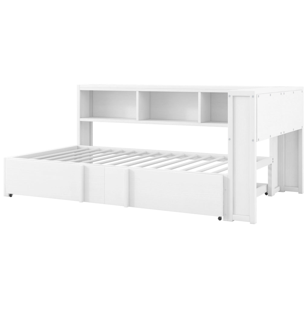 Letto da giorno in metallo e MDF 90x200 cm con letto estraibile; LED; USB e contenitori; bianco