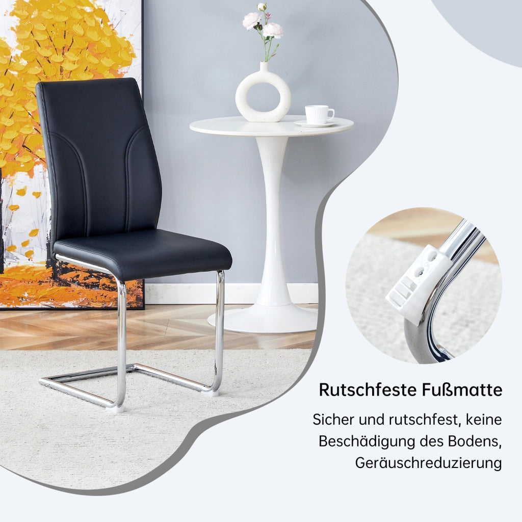 Sedia da Pranzo Set da 2 con Seduta Imbottita e Gambe in Metallo, in PU Nero e Argento 59 × 35.5 × 46 cm
