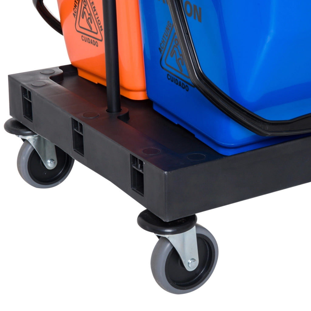 Carrello pulizia 3 piani con pressa ¨C zephmum ¨C 2 secchi 18L, sacco rifiuti, 4 ruote