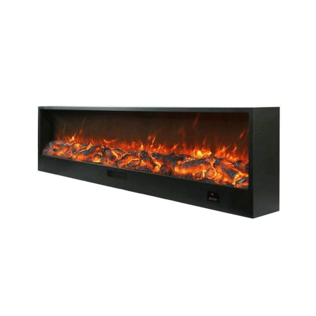 SINED Caminetto Elettrico Nero Acciaio Effetto Fiamma LED Regolabile 6 Livelli Potenza 750-1500W Comandi Manuali e Telecomando Incasso o Appoggio Lunghezza 2 Metri Modello CAMINETTO-VESUVIO-200