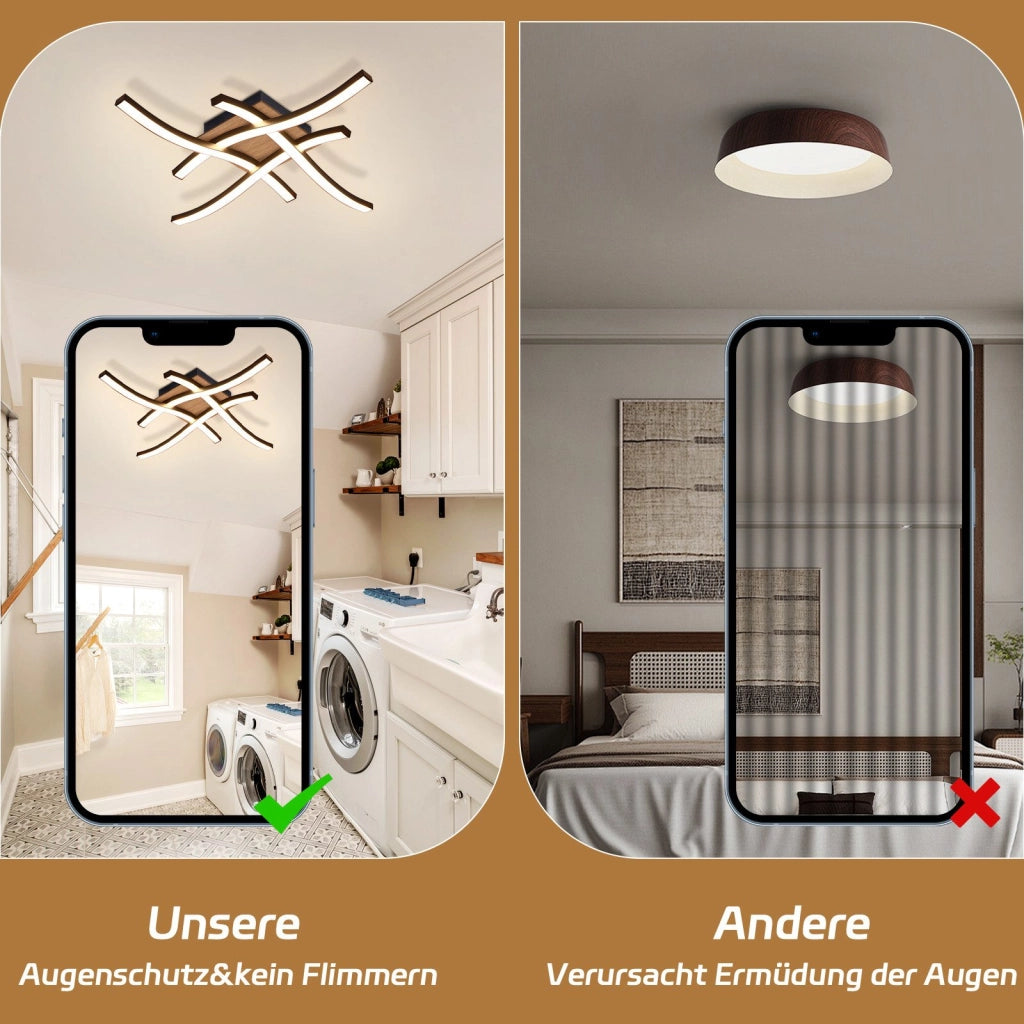 ZMH Lampada da soffitto plafoniera LED legno nero design onda bianco caldo moderna per soggiorno
