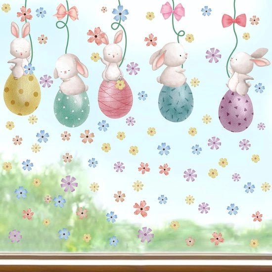 Sticker per finestra Pasqua Autoadesivi per finestra Pasqua Sticker per finestra Pasqua con fiori Sticker per finestra con pasquino Sticker per finestra Pasqua con uovo di Pasqua Decorazione per camera dei bambini Pasqua Decorazione per Pasqua
