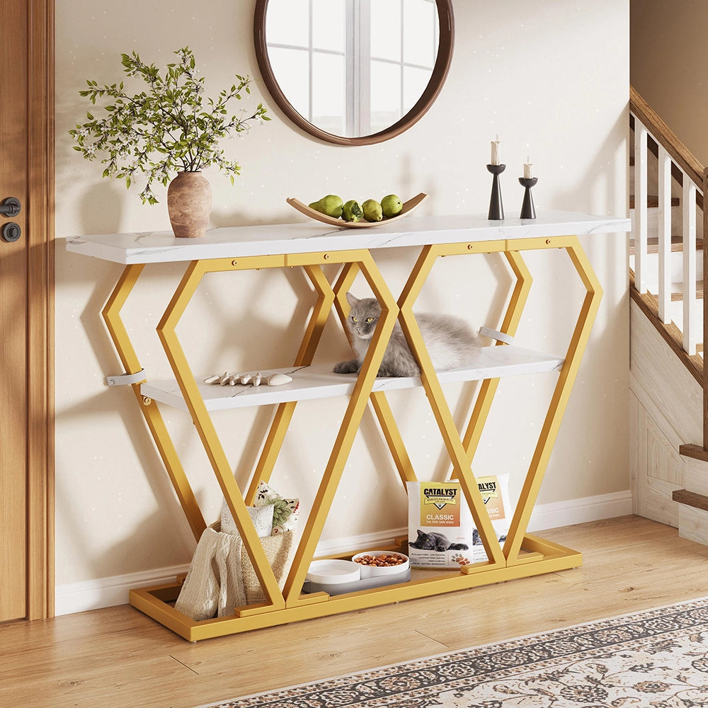 Console da pranzo in legno - Xylo - 120x29.5x80cm - Design effetto marmo