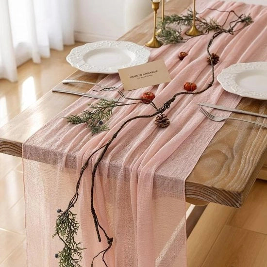 Tovaglia da tavola in cheesecloth boho - decorazione da tavola per matrimoni, docce di benvenuto, compleanni e feste (90x300cm) - tessuto ecologico e riciclabile (rosa)