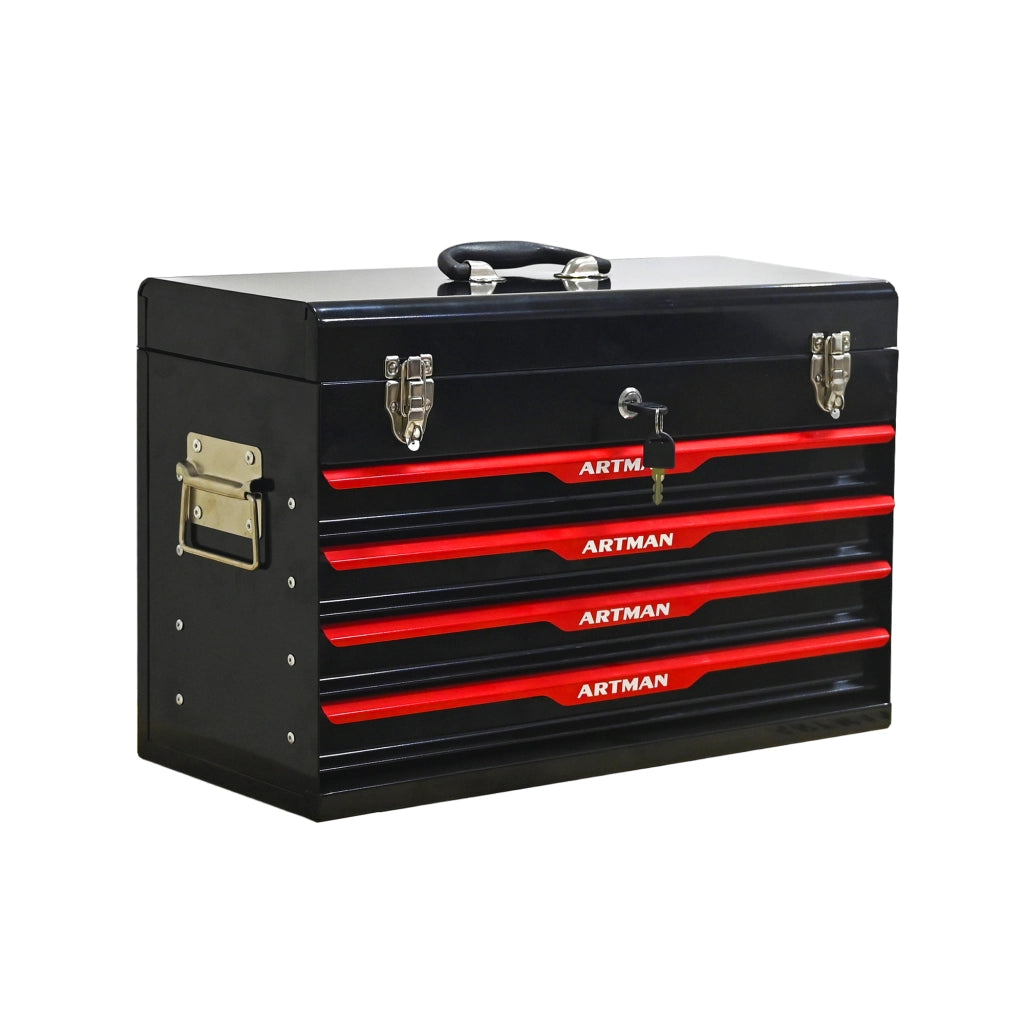 Cassettiera in acciaio con 3 cassetti; serratura e rotelle per officina e garage; 60×29.5×42 cm