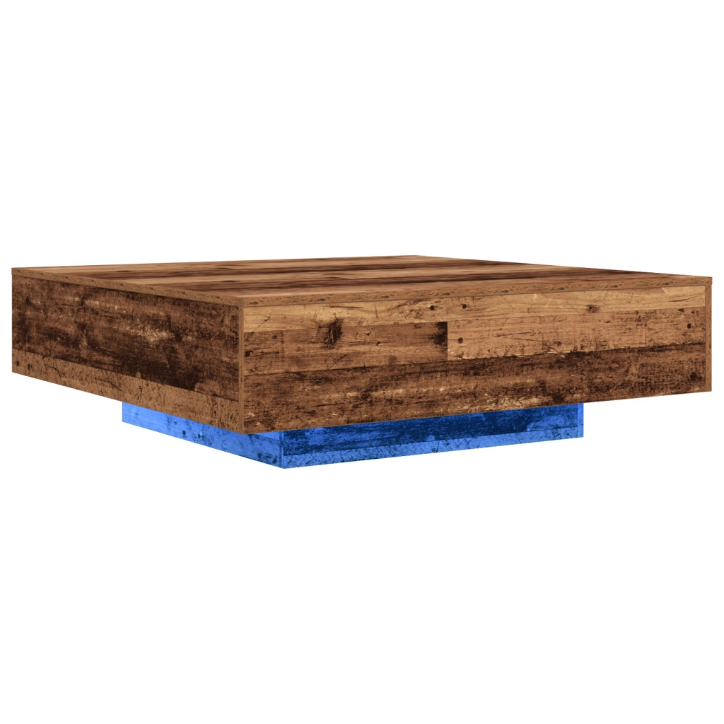 Tavolino da caffÃ¨  con luci LED in legno vecchio 100x100x31 cm