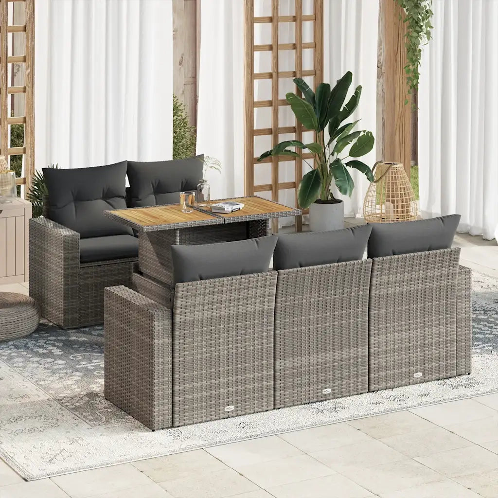 Set Divano da Giardino 6 pz con Cuscini Grigio in Polyrattan