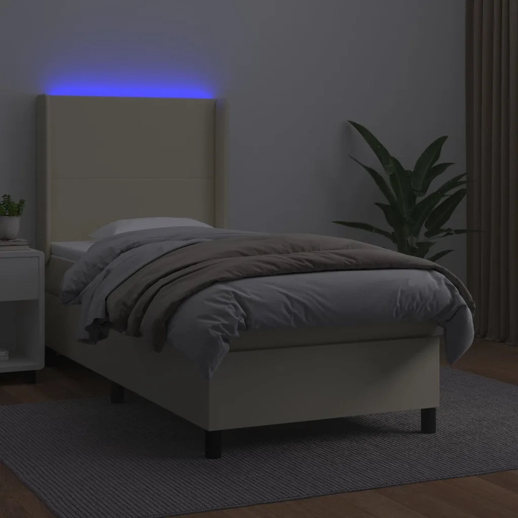 Giroletto a Molle con Materasso e LED Crema 90x200cm Similpelle  cod mxl 58860