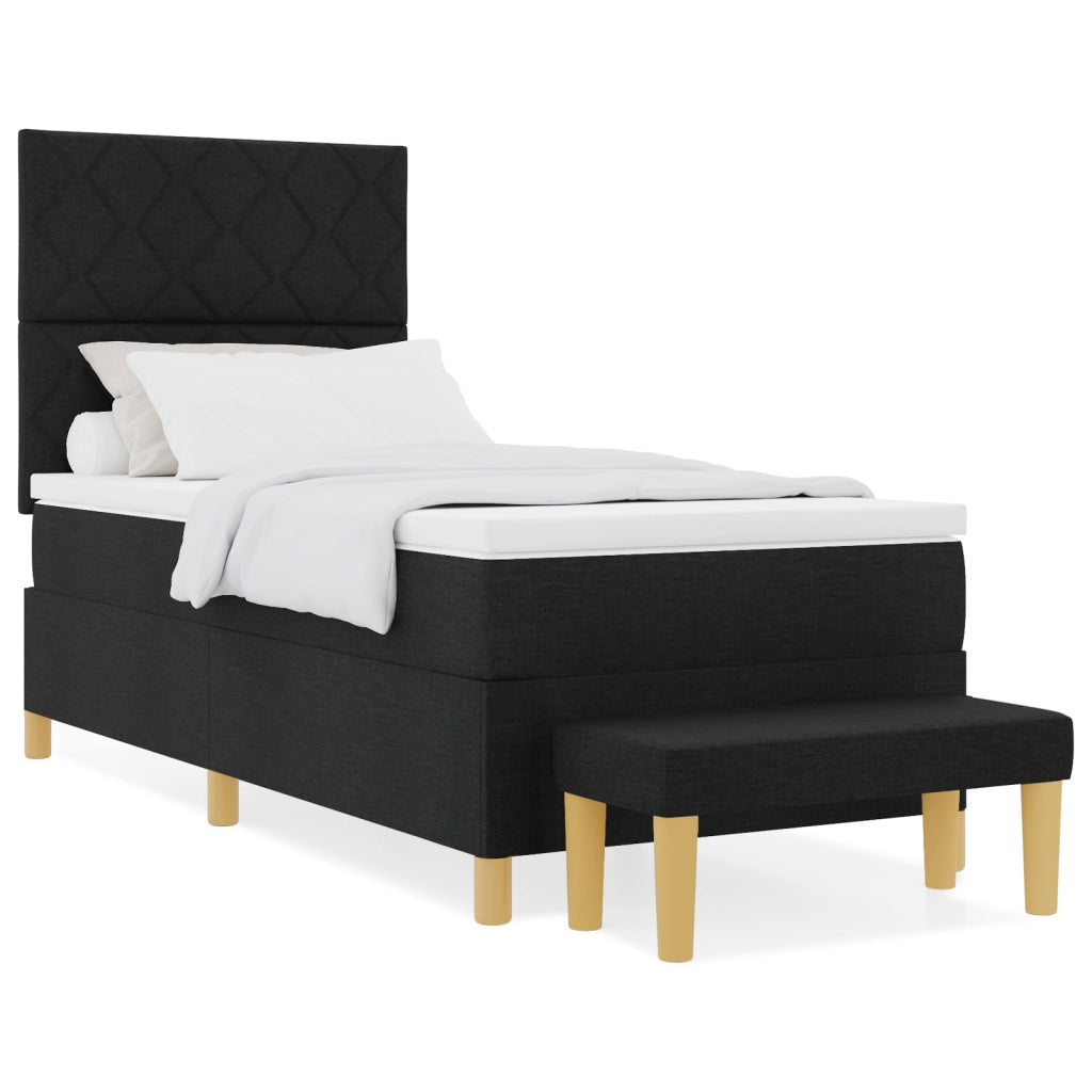 Letto Box Spring con Materasso e Panchina Nero 100x200 cm Tessuto