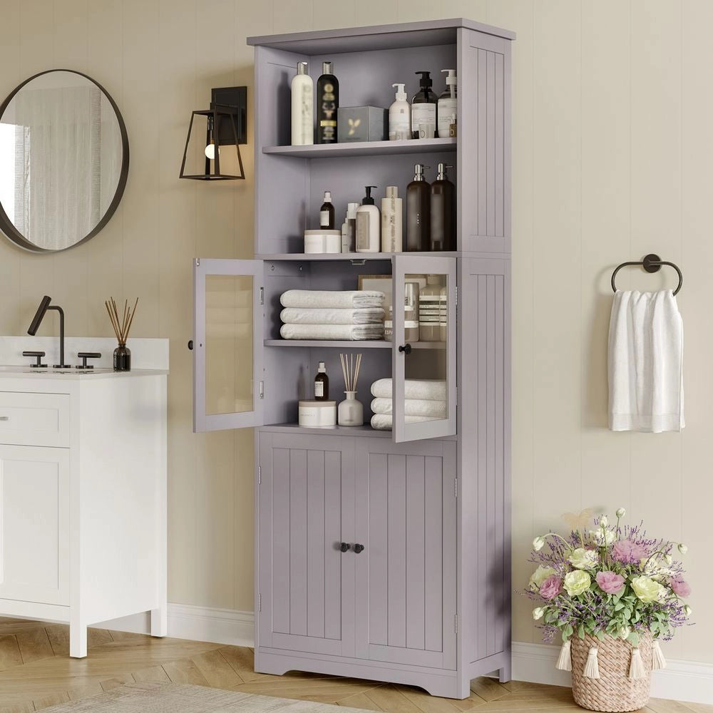 Armadio-Xylo-57.5x28.5x160cm bagno grigio vetro ripiani