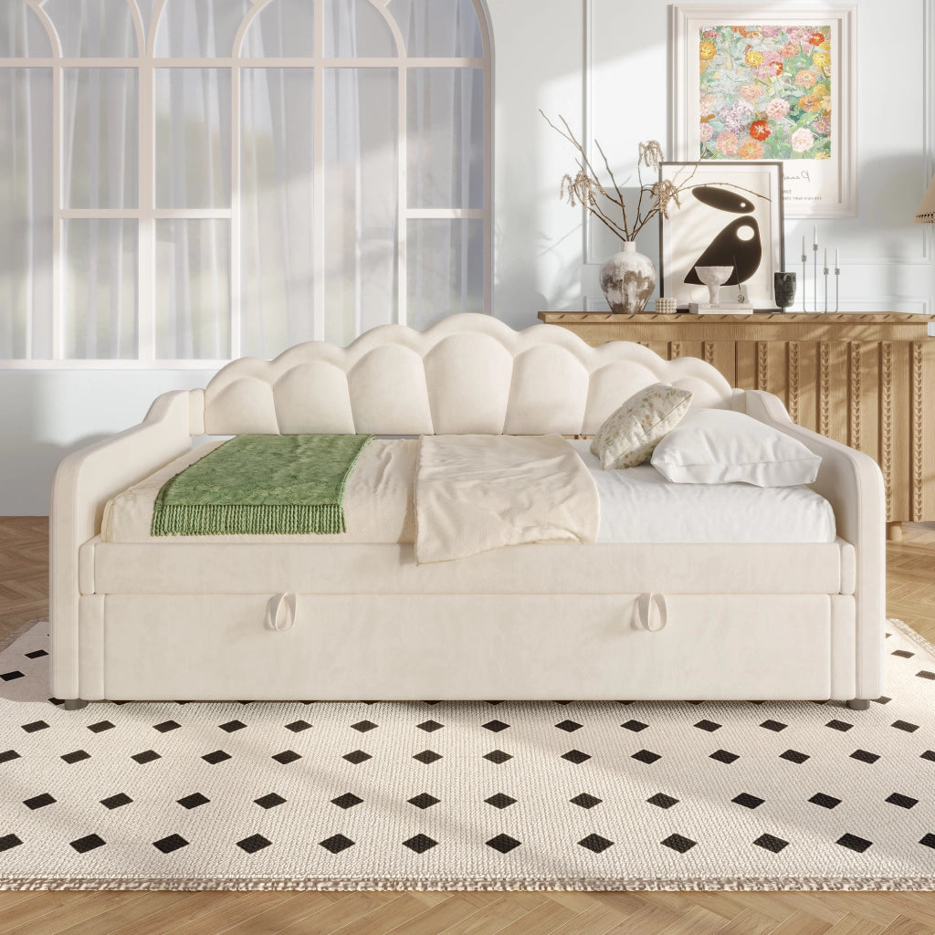 LETTO Divano letto idraulico con contenitore 90x200 cm velluto beige