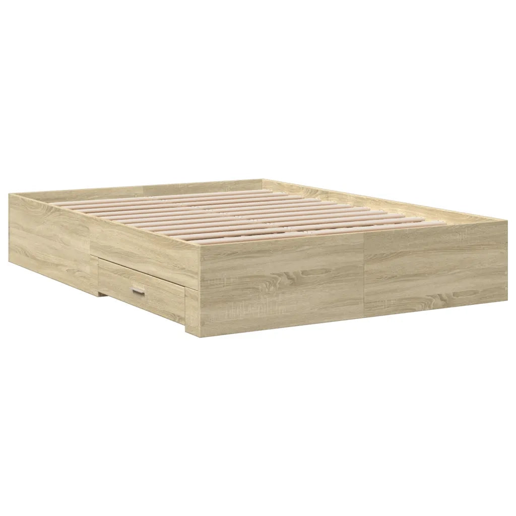 Letto matrimoniale | Letto per adulti | Giroletto Cassetti Rovere Sonoma 140x190 cm Legno Multistrato