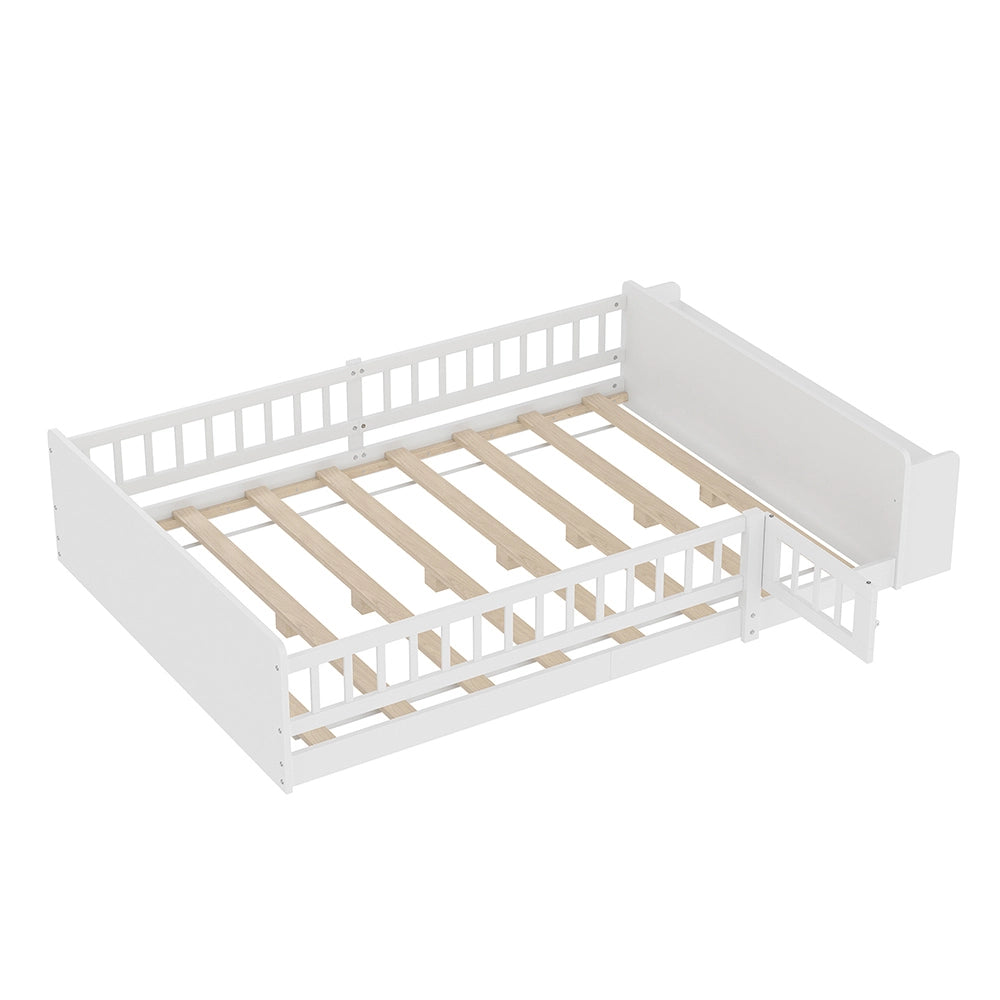Letto bambino-Xylo-90x200 cm-legno, contenitore aperto, ripiani, struttura apribile, bianco