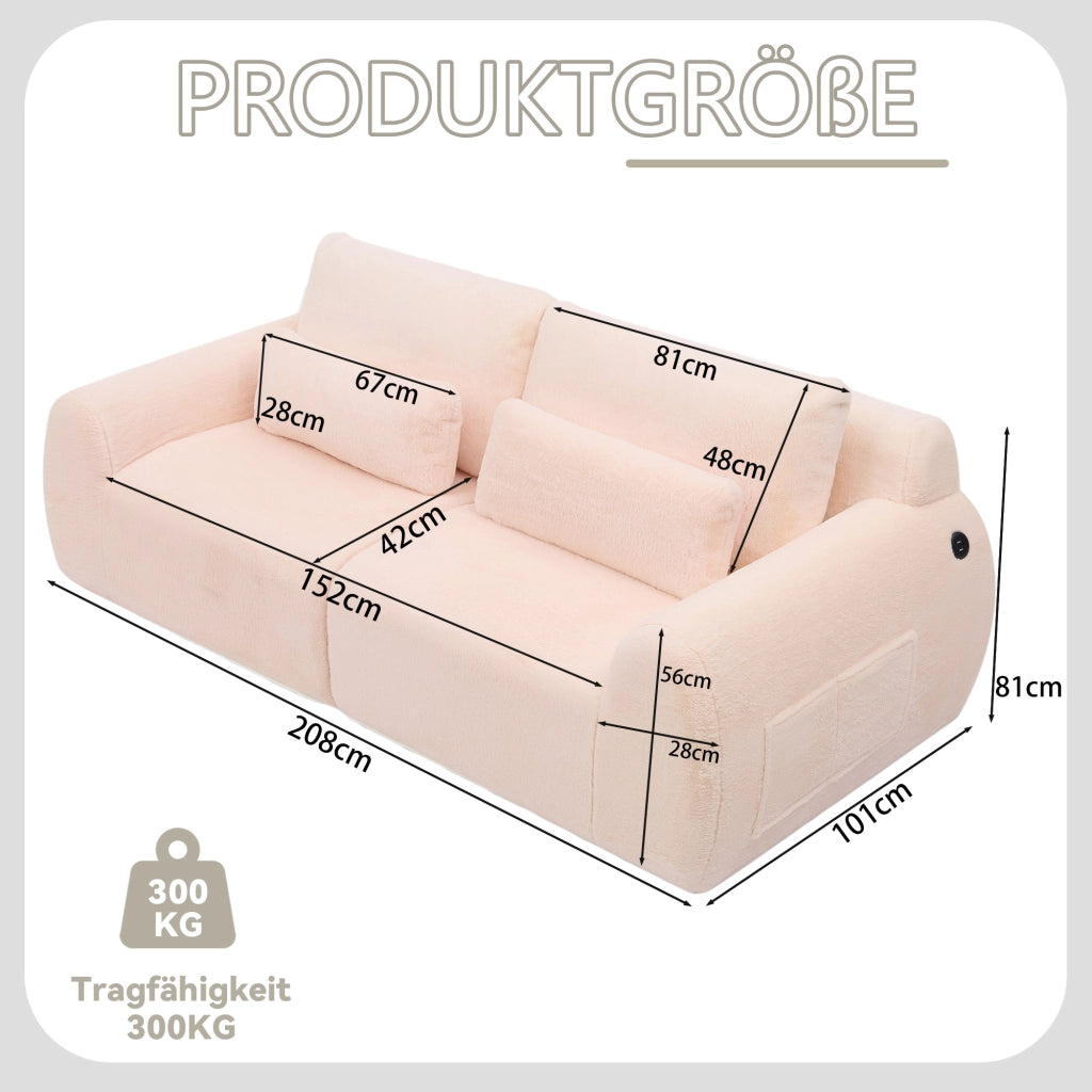 Divano 2 posti con USB e tasca laterale in schiuma Rosa