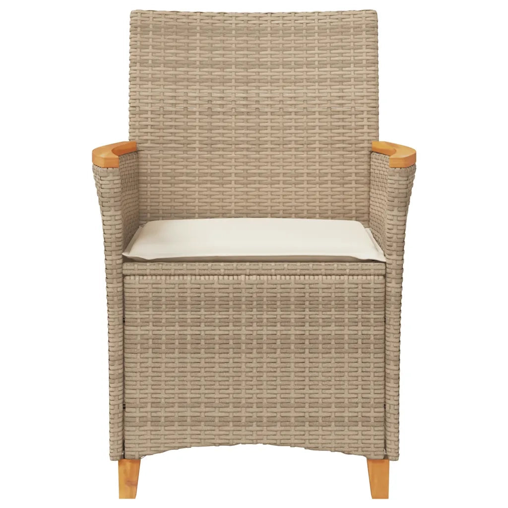 Sedie Giardino con Cuscini 2 pz | Sedie da Esterno Beige Polyrattan Legno Massello