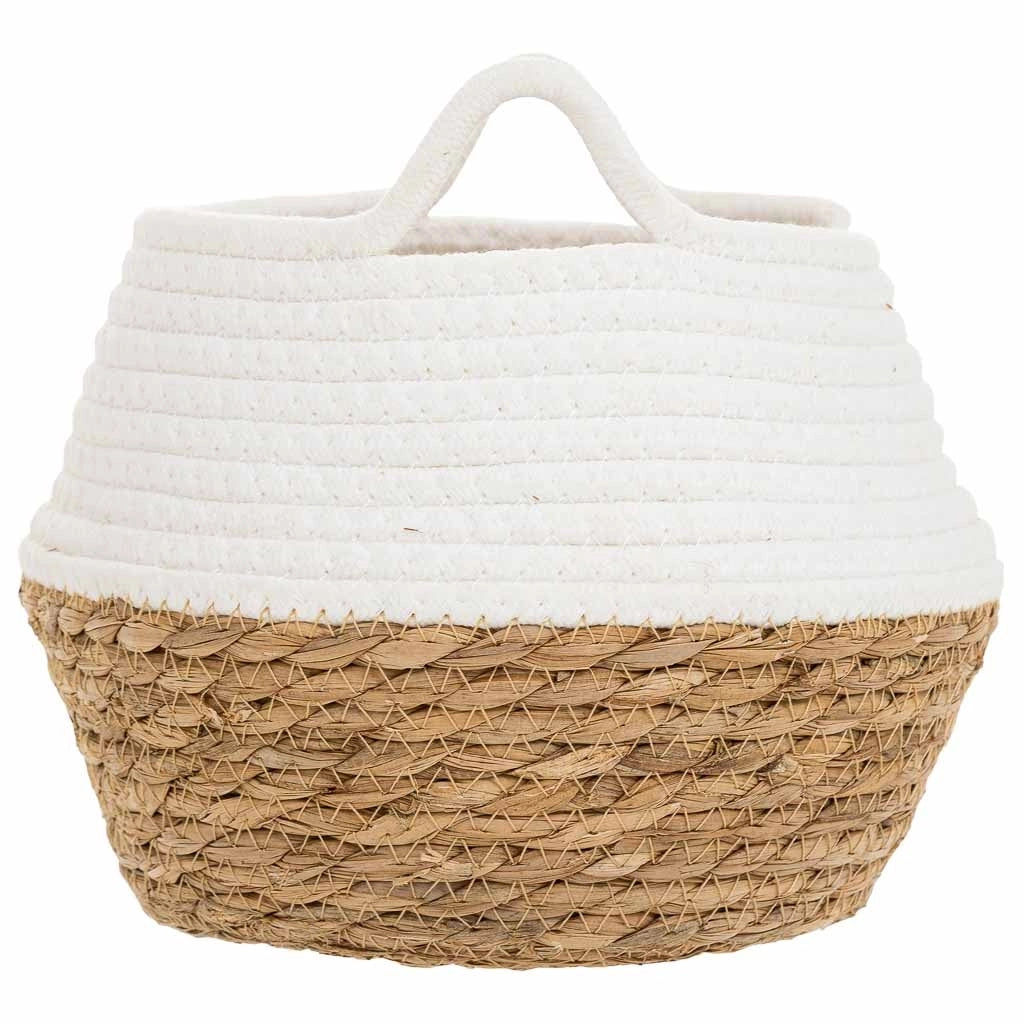 Cestino in fibra naturale e cotone bianco D22x20