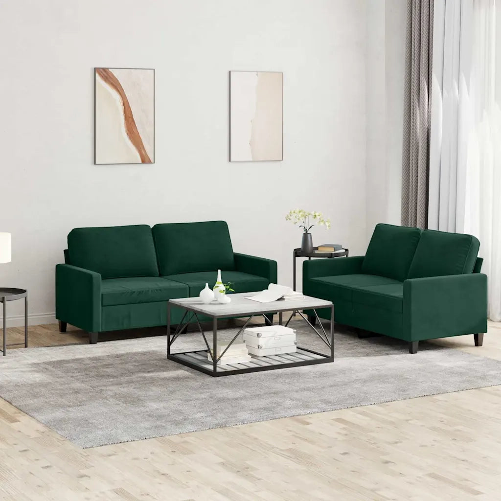 Set di Divani 2 pz con Cuscini Verde scuro in Velluto 3201498