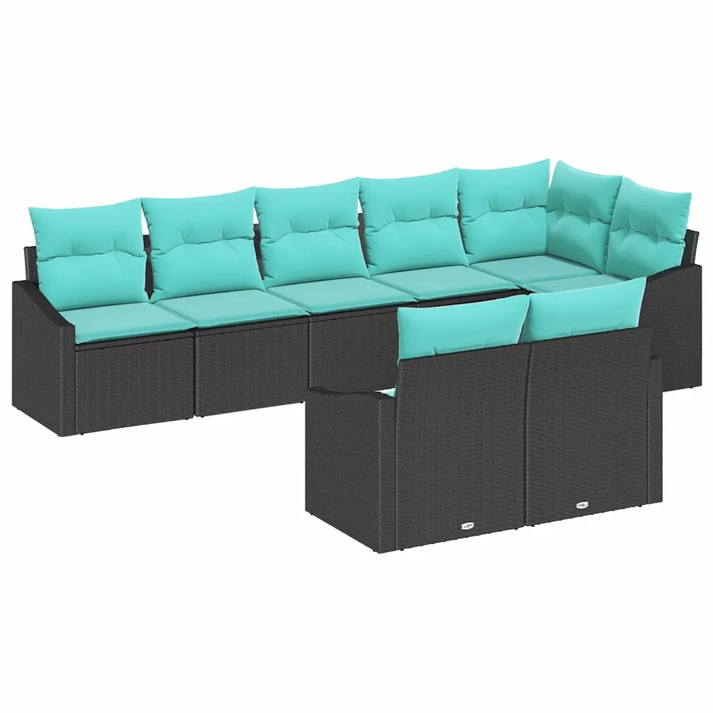 Set di divani con cuscino 8 pcs Nero polyrattan