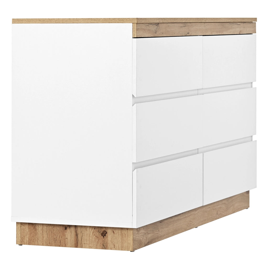 Cassettiera a 6 cassetti con ampio spazio contenitivo in truciolare E1 bianco e rovere