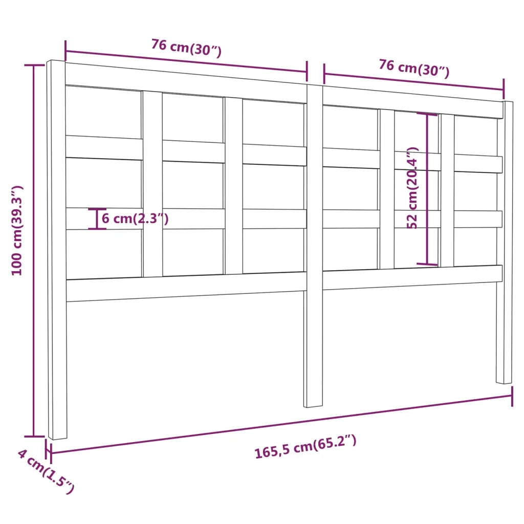 Testiera per Letto Nera 165,5x4x100cm in Legno Massello di Pino 817904