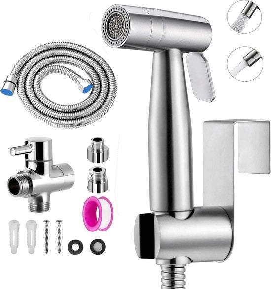 Set di bidet e doccia a mano in acciaio inossidabile con valvola T - 2 modalità, doccia per la toilette, tubo di drenaggio 15m