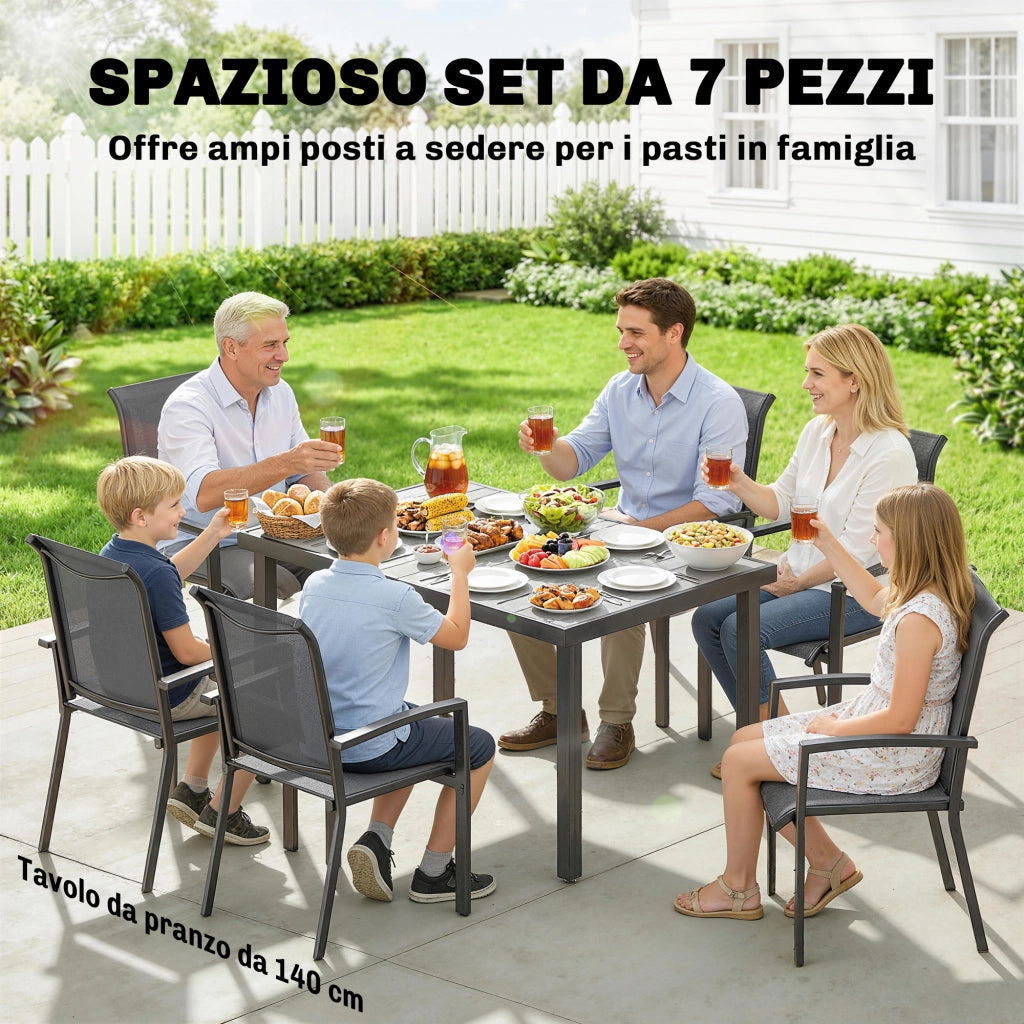 Set da giardino con tavolo allungabile e sedie impilabili ¨C zephmum ¨C grigio